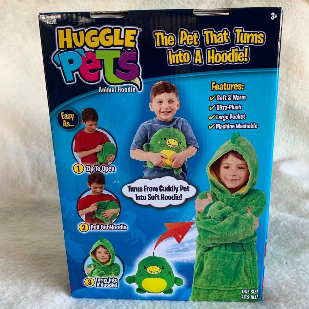 NWT Huggle Pets Kids Plush Animal Hoodie Awesome Dinosaur One Size Ages 3-11 - Picture 3 of 5